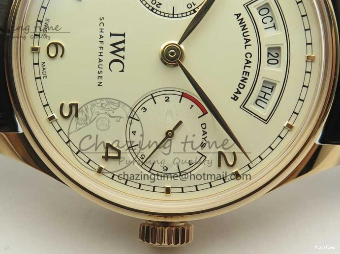 MIROTIME 0422 Thermal Portuguese Real PR Real Annual Calendar IW503501 RG ZF 1:1 Best Edition White Dial on Black Leather Strap A 7150